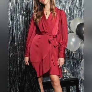 Blu Pepper Burgundy Ruffle-Accent Midi Wrap Dress Medium - New With Tags